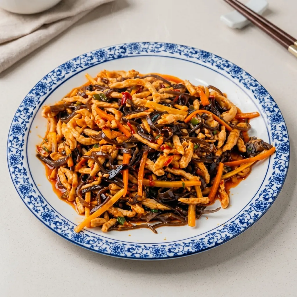 Spicy Garlic Pork - wok-fried Sichuan yu xiang pork at Lucky Cat in London, Ontario